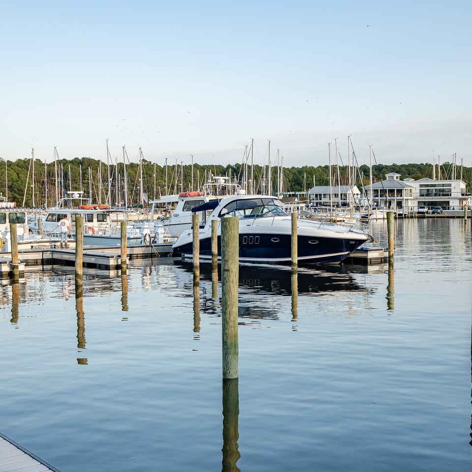 Boats and slips on Rock Hall Harbor.