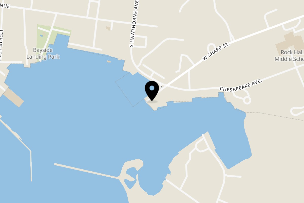 Map showing the location of Waterman's Crab House on 21055 W Sharp St in Rock Hall